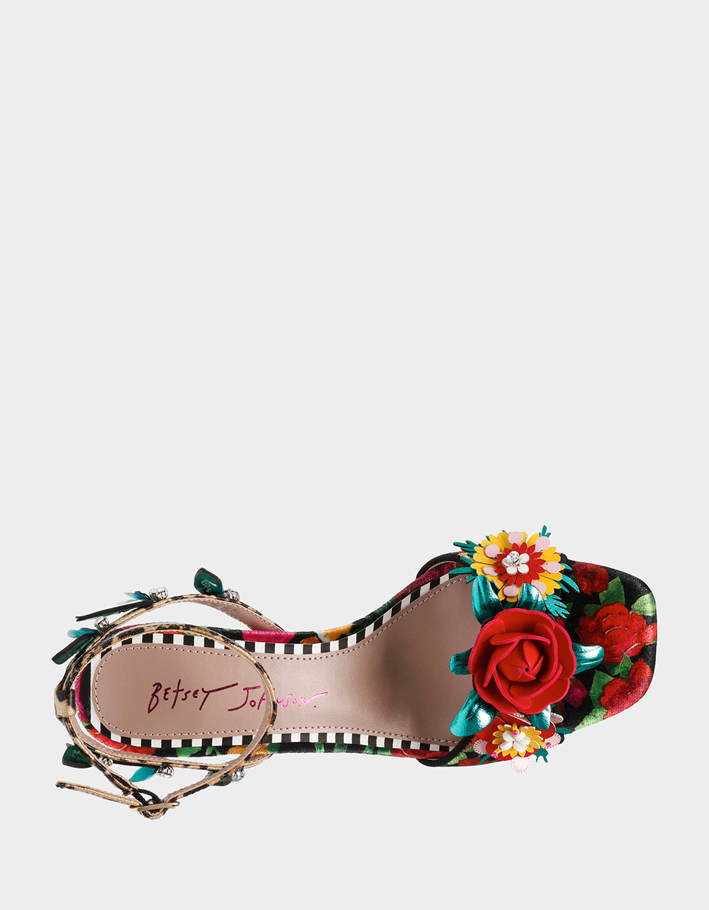 Betsey Johnson KARRA Black Rose Embellished Velvet Heels - 3.5 Inch