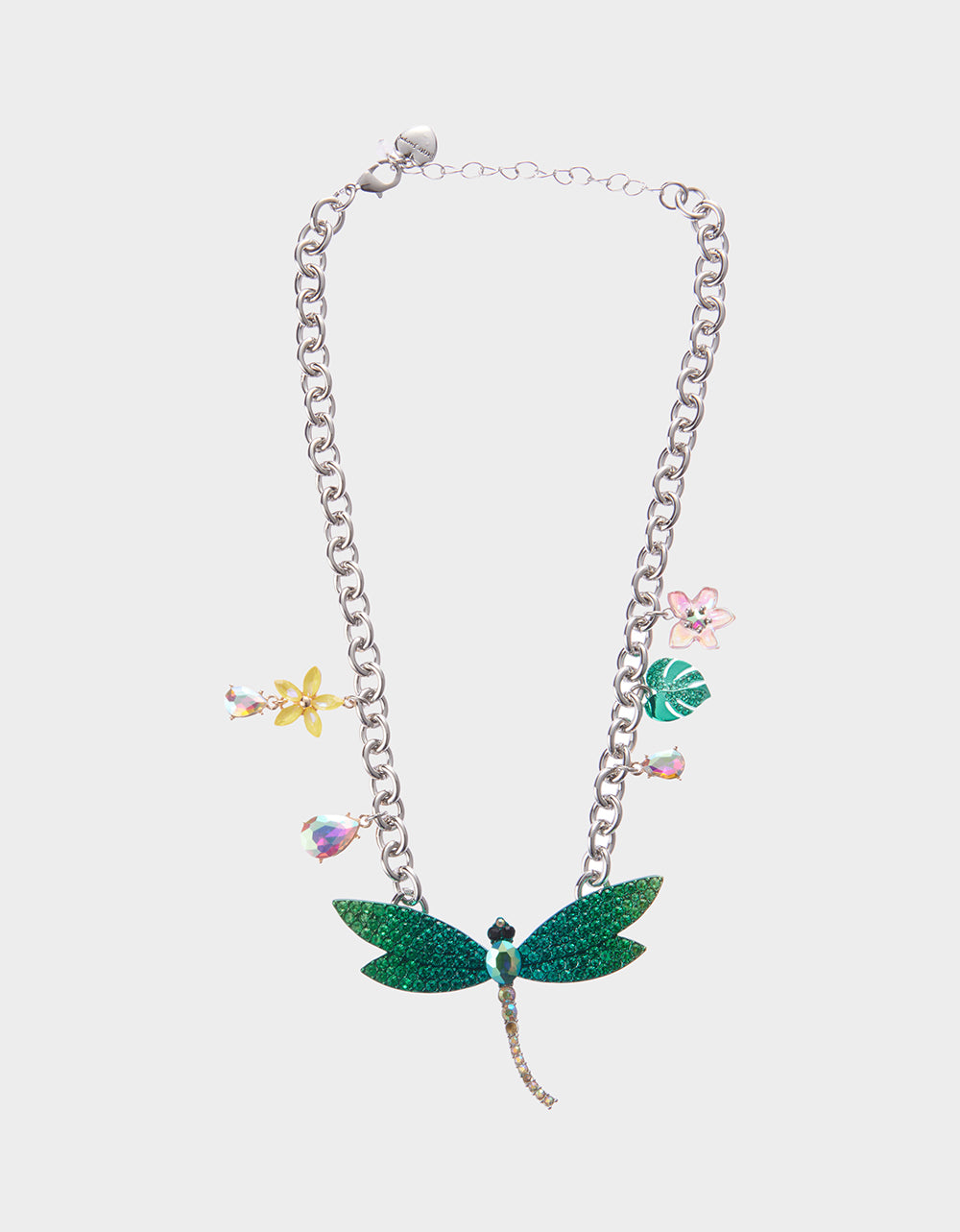 Betsey Johnson Dragonfly Necklace with Green Stones & Adjustable Chain