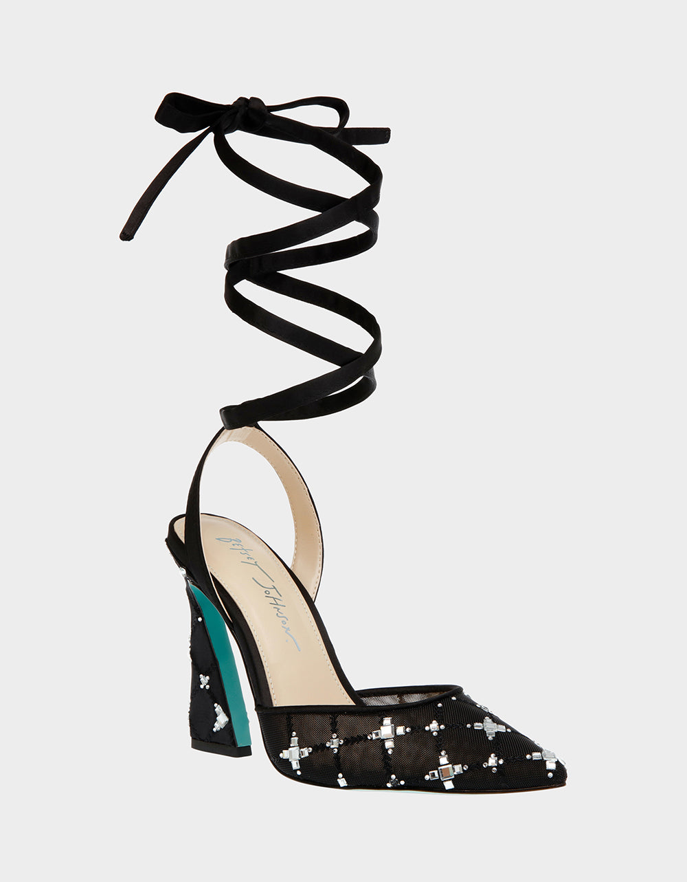 Betsey Johnson ANGEL Black Pointed-Toe Heels with Stones - 4 Inch