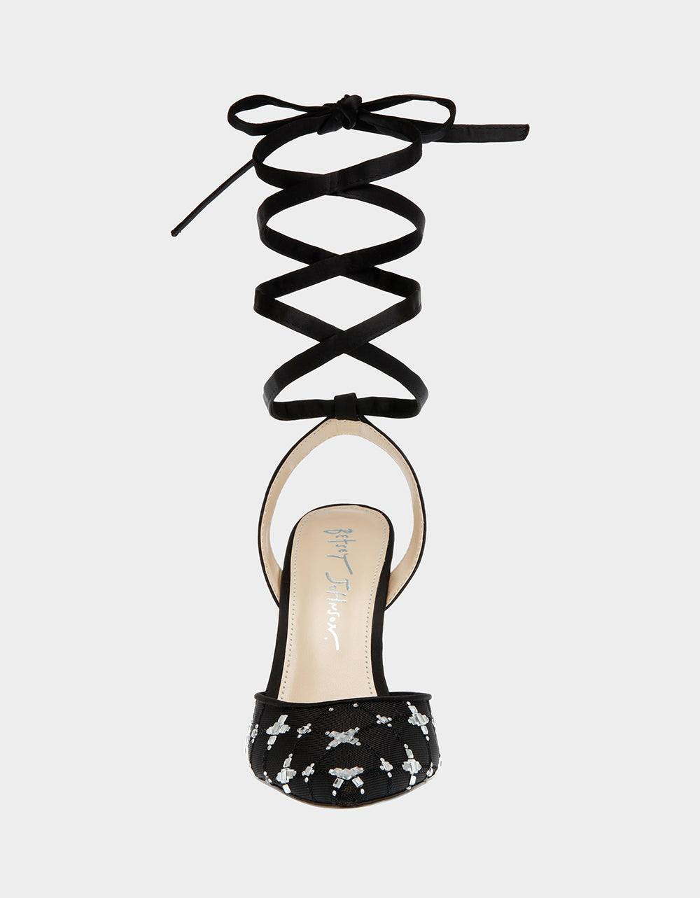 Betsey Johnson ANGEL Black Pointed-Toe Heels with Stones - 4 Inch