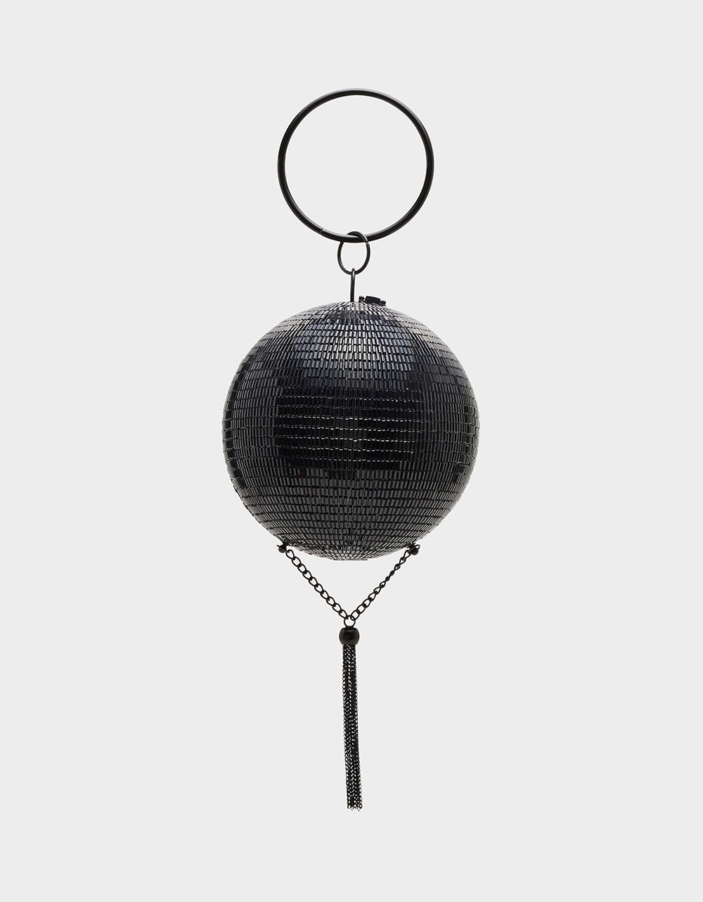 Kitsch Disco Ball Crystal Clutch Bag with Chain Strap - Black