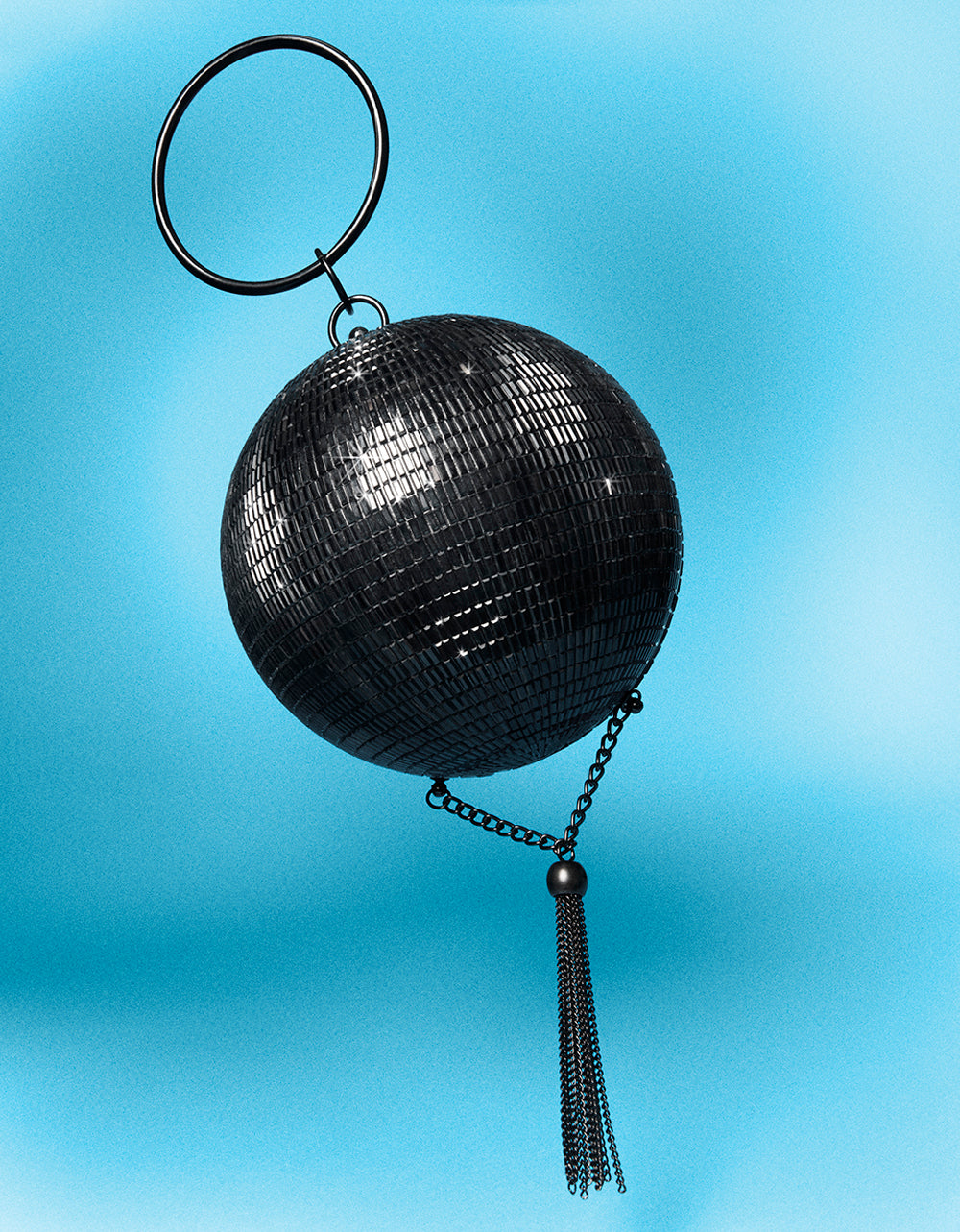 Kitsch Disco Ball Crystal Clutch Bag with Chain Strap - Black
