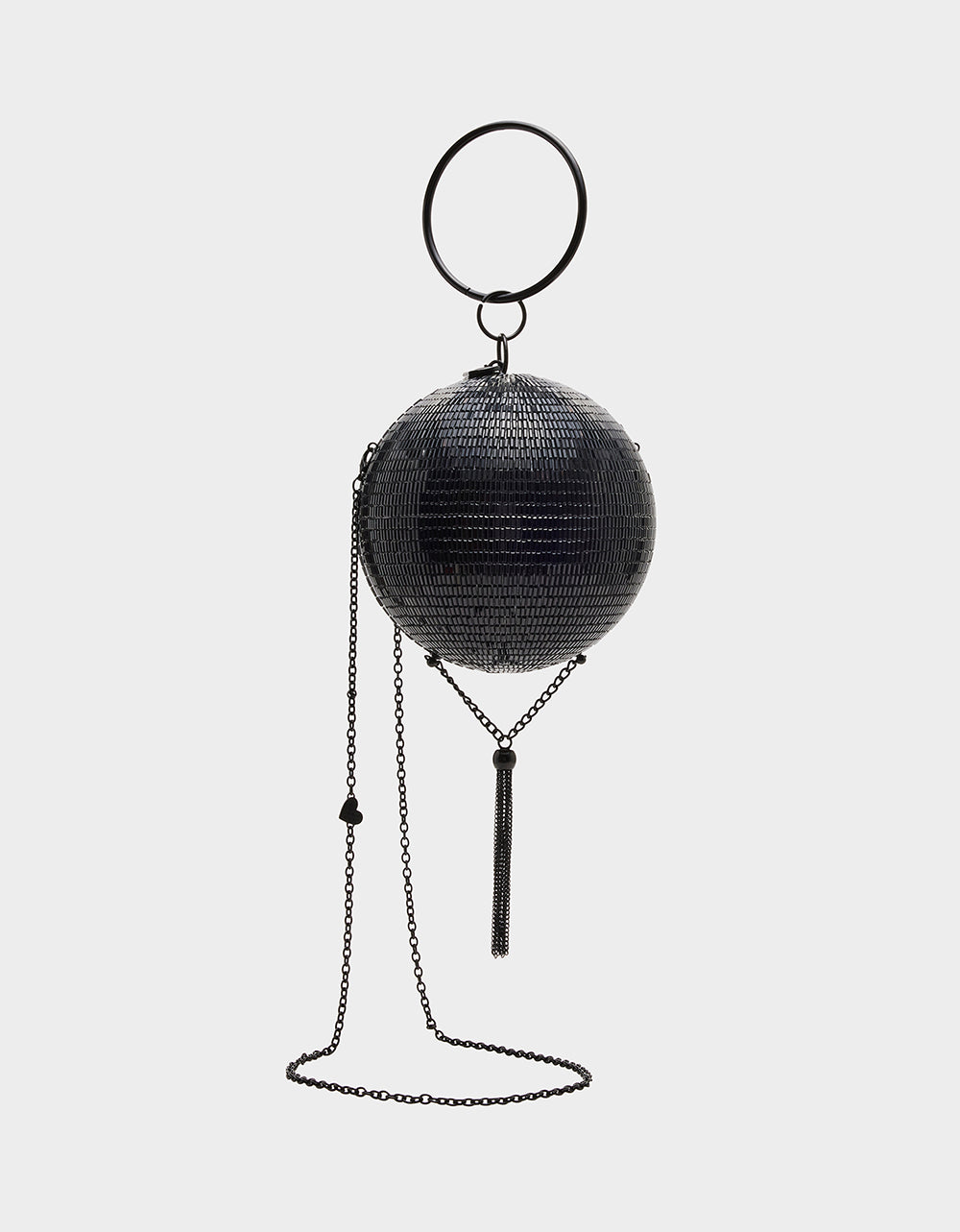 Kitsch Disco Ball Crystal Clutch Bag with Chain Strap - Black