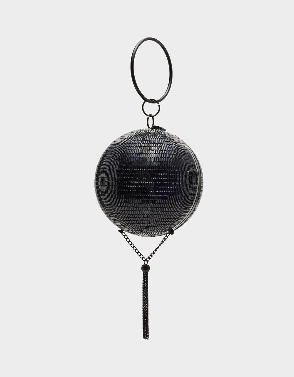 Kitsch Disco Ball Crystal Clutch Bag with Chain Strap - Black