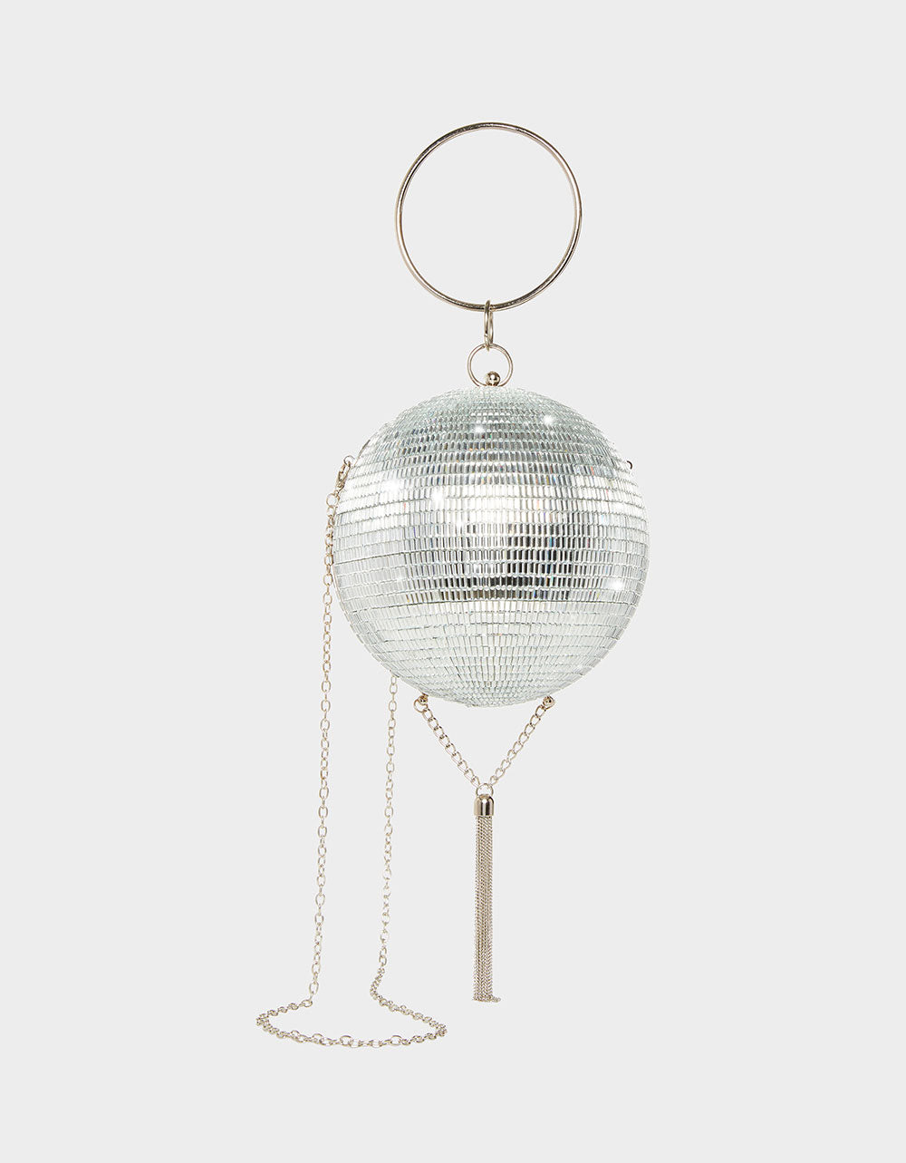 Kitsch Dancing Queen Silver Disco Ball Crossbody Bag with Crystal Embellishments