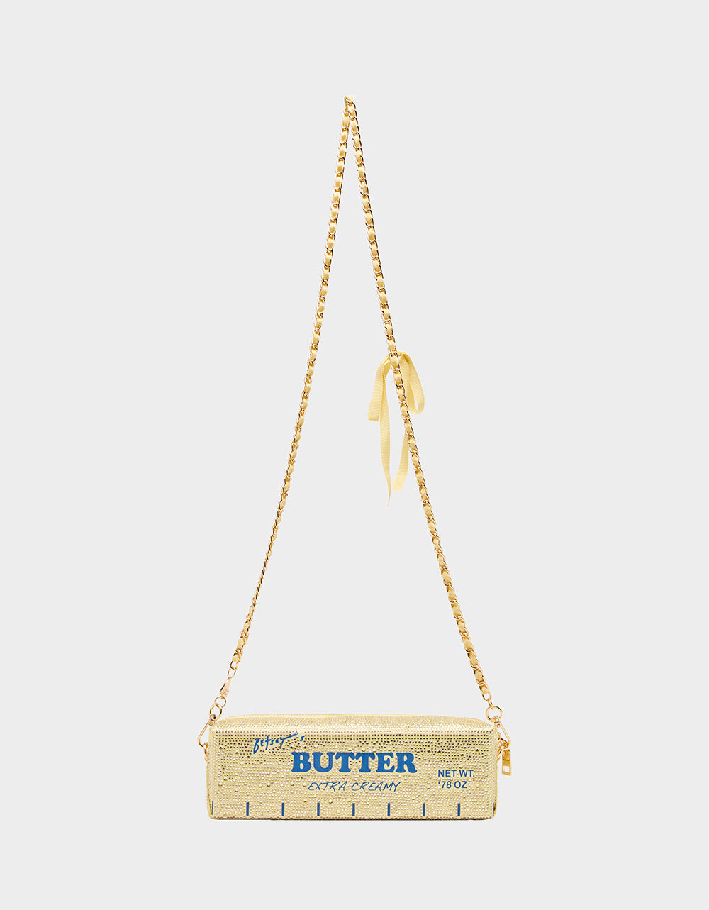 Kitsch Yellow Butter Crossbody Bag with Rhinestones