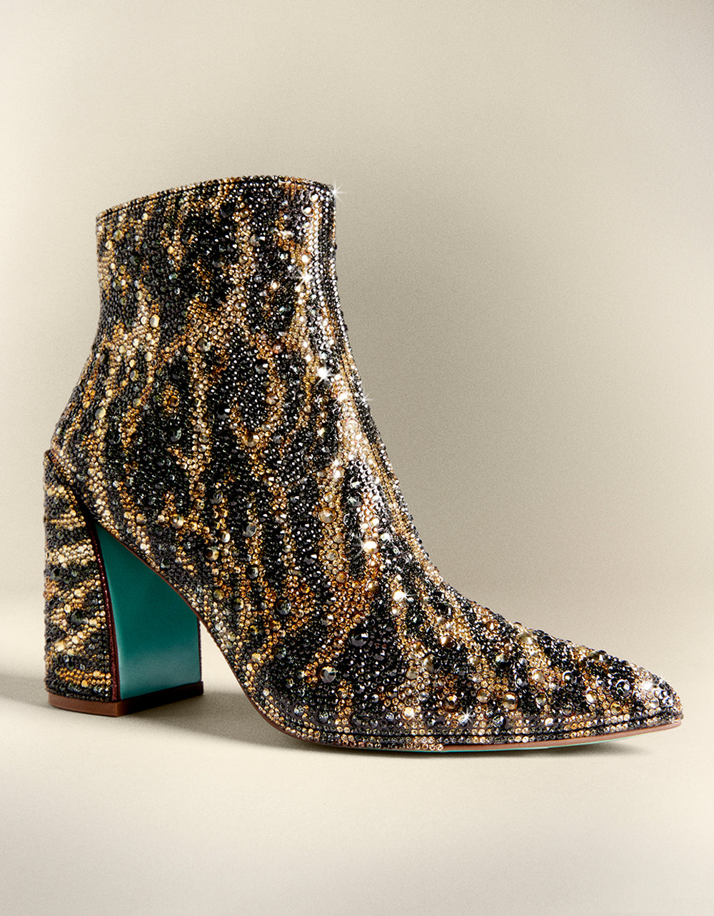 Betsey Johnson Kris Leopard Rhinestone Booties with Block Heel