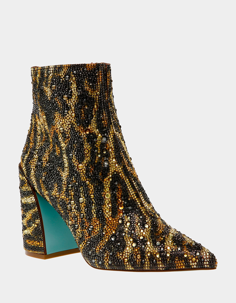 Betsey Johnson Kris Leopard Rhinestone Booties with Block Heel
