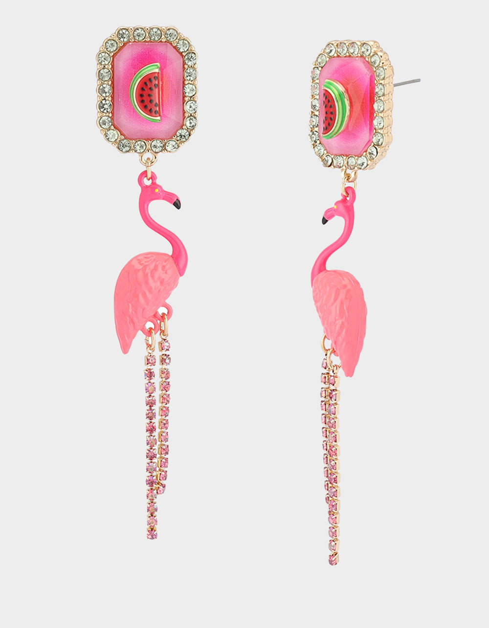 Betsey Johnson Pink Flamingo Drop Earrings with Watermelon Motif