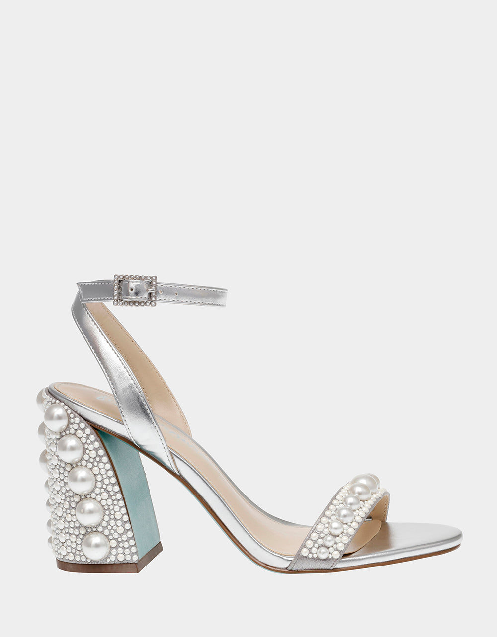 Betsey Johnson LEXI Pearl Heels with Block Heel & Ankle Strap