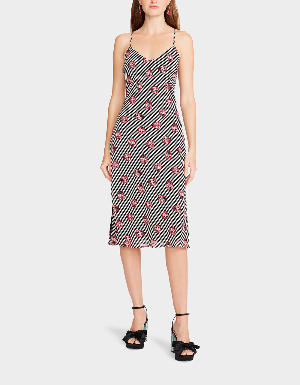 Betsey Johnson Black & White Kiss-Print Slip Dress