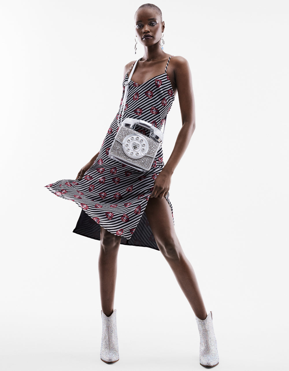 Betsey Johnson Black & White Kiss-Print Slip Dress