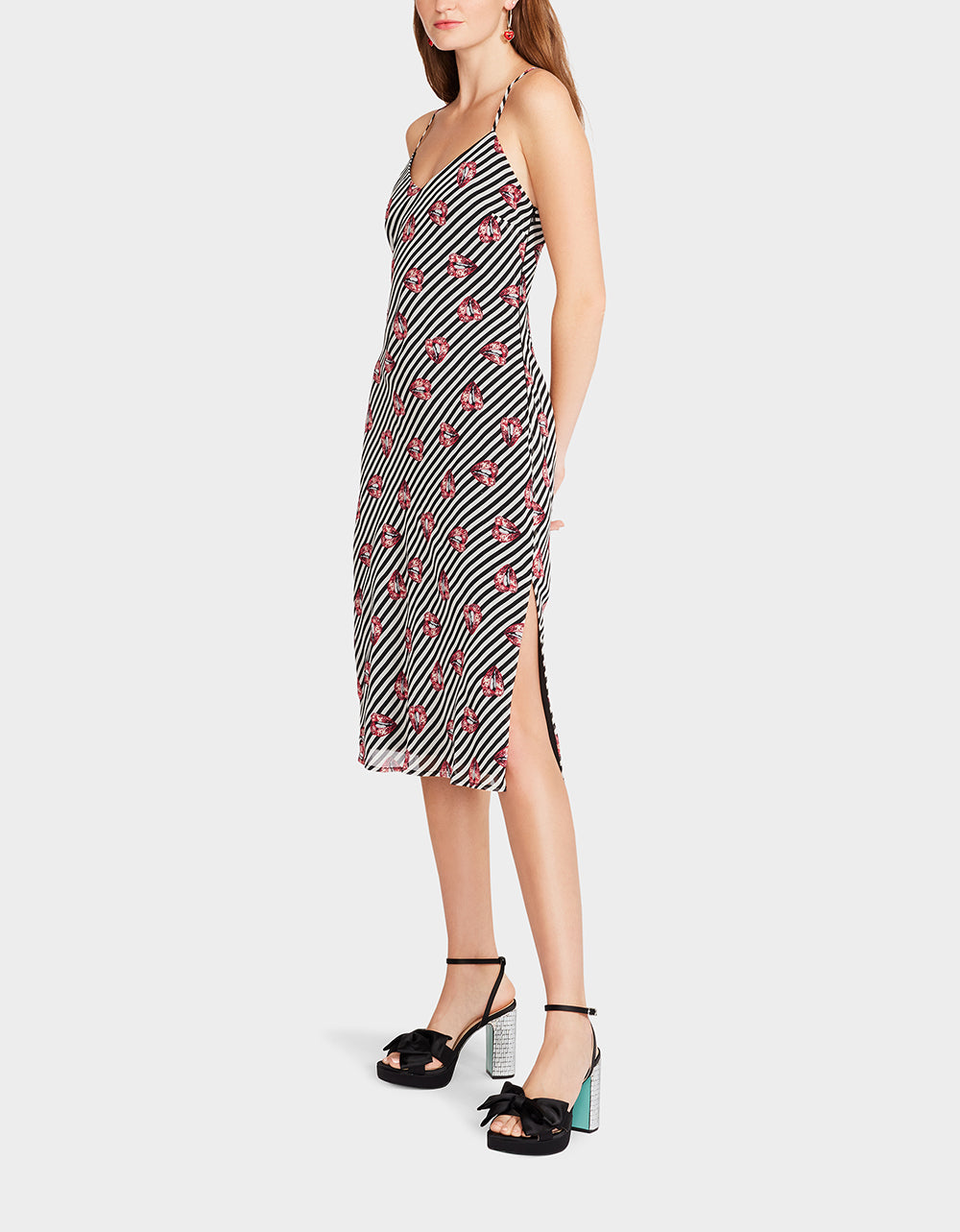 Betsey Johnson Black & White Kiss-Print Slip Dress