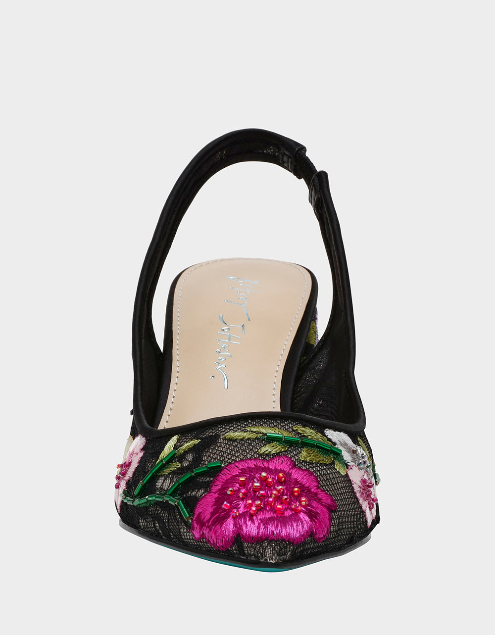 Betsey Johnson Lira Black Multi Floral Slingback Heels - 3 Inch Block Heel