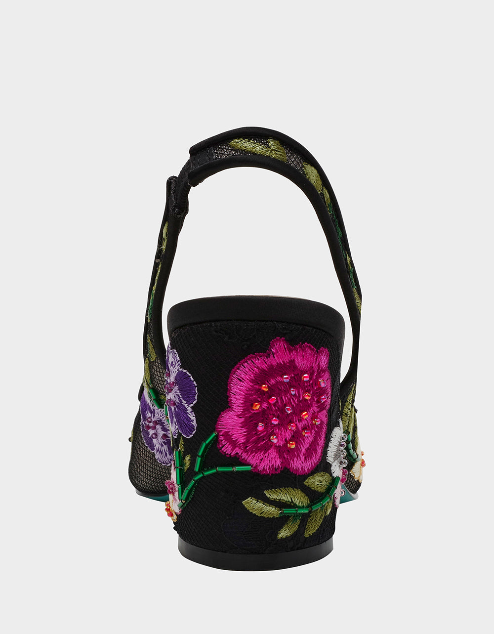 Betsey Johnson Lira Black Multi Floral Slingback Heels - 3 Inch Block Heel