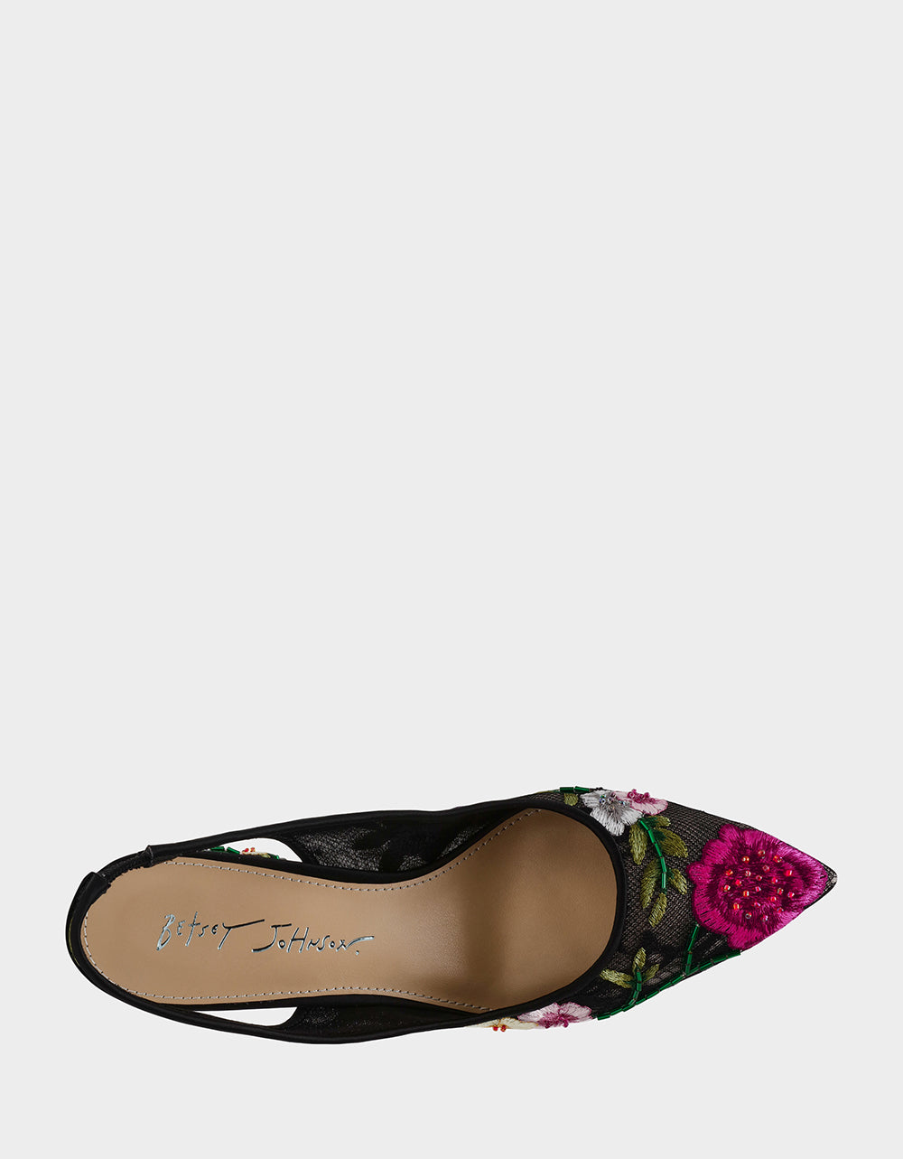 Betsey Johnson Lira Black Multi Floral Slingback Heels - 3 Inch Block Heel