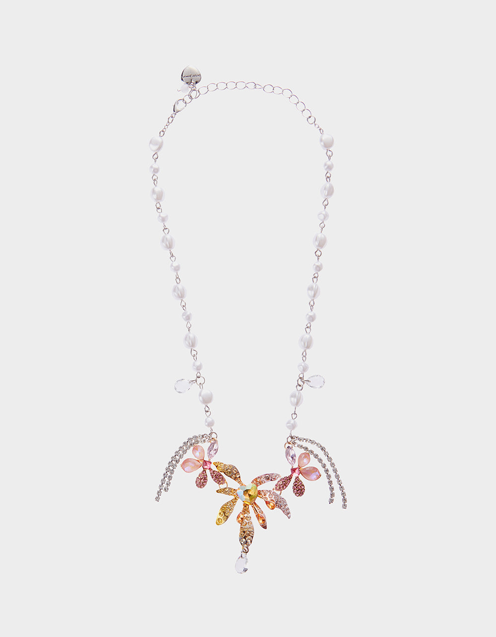 Betsey Johnson Pearl Floral Necklace with Adjustable Lobster Clasp