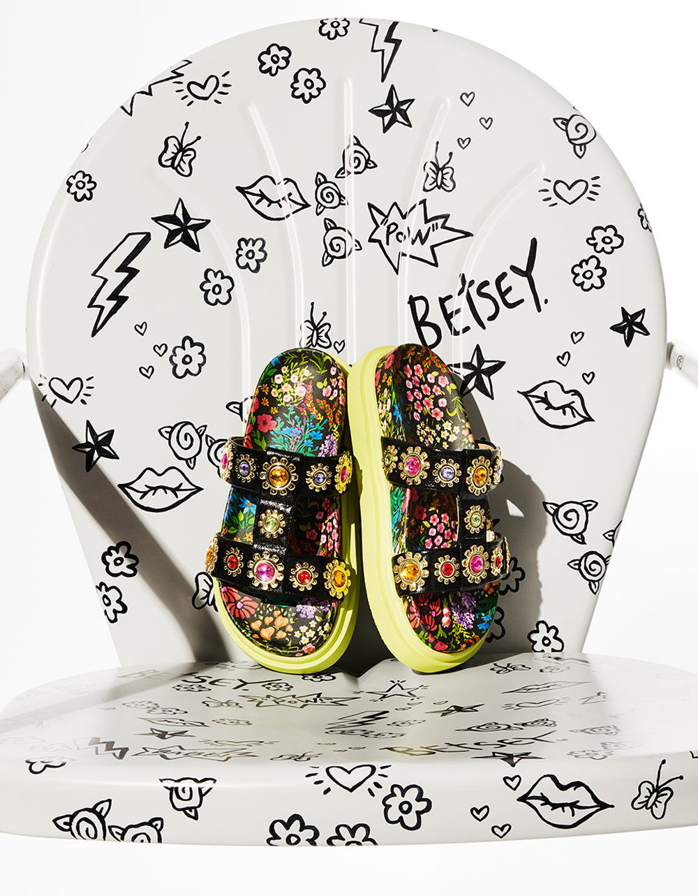 MADOXX Floral Flatform Slide Sandals with Comfort Footbed