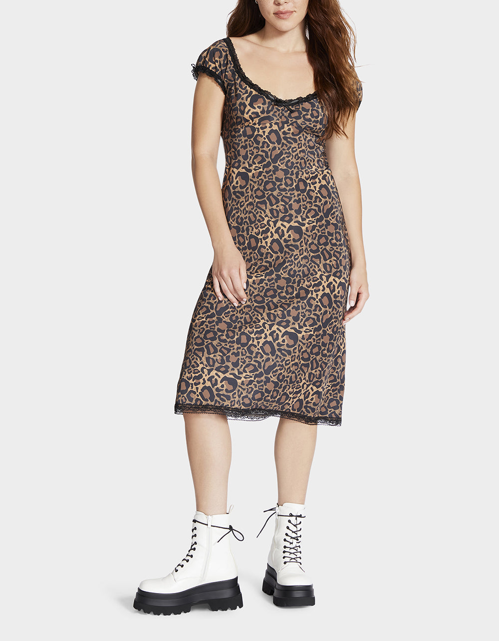 Betsey Johnson Leopard Print Malibu Midi Dress with Lace Trim