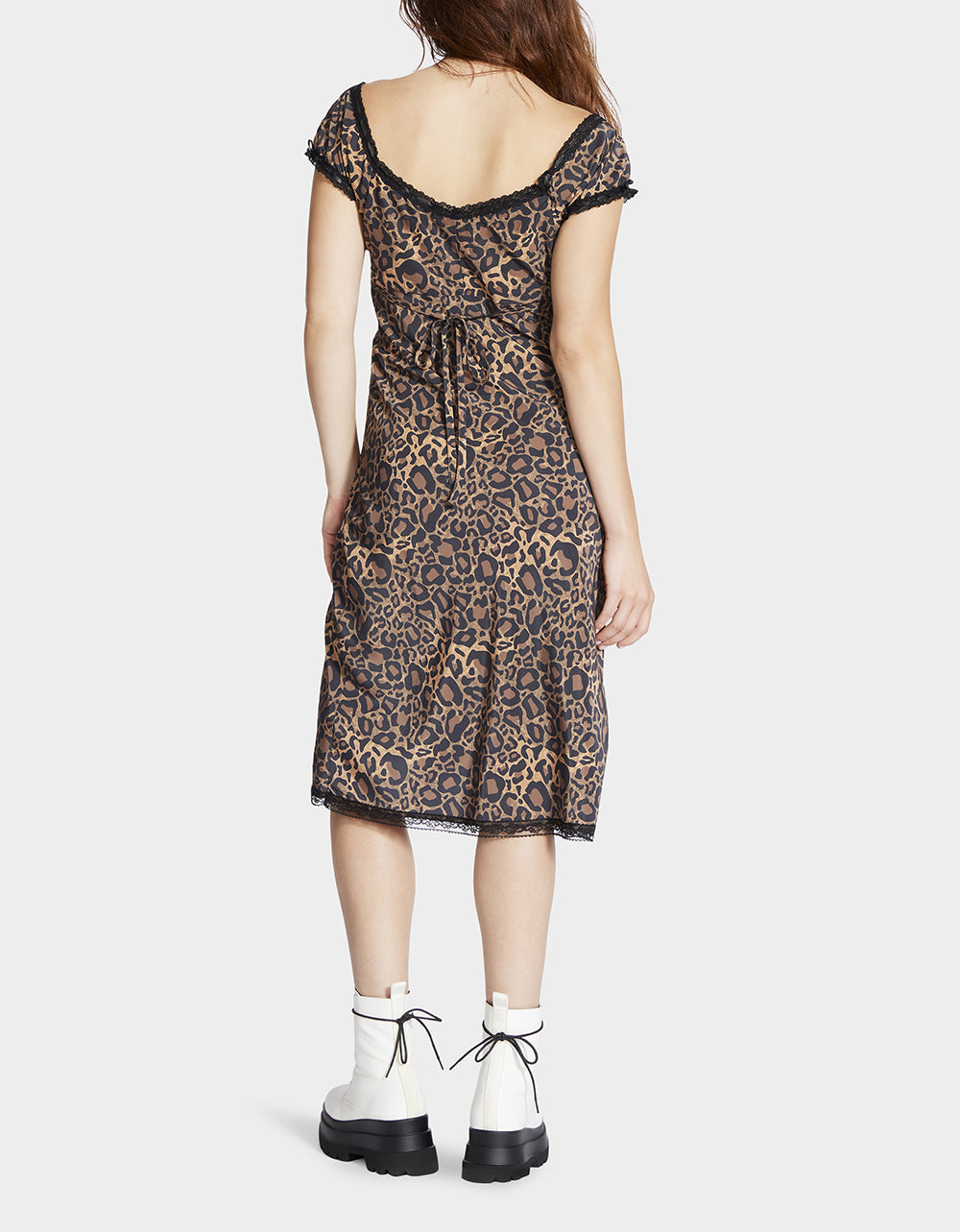 Betsey Johnson Leopard Print Malibu Midi Dress with Lace Trim