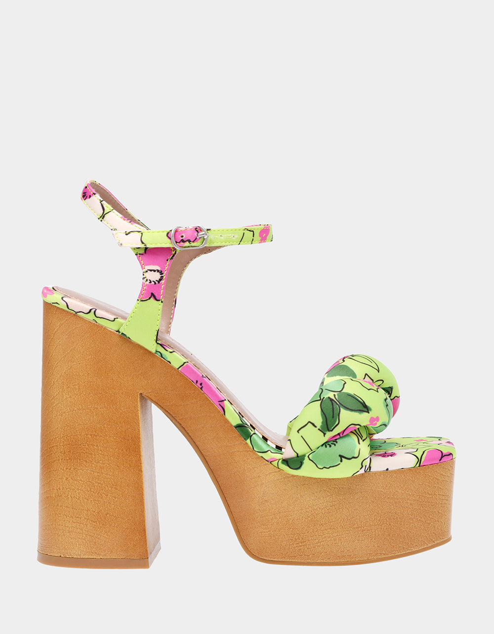 Betsey Johnson Floral Print Platform Heel Sandals - 5 Inch Yellow