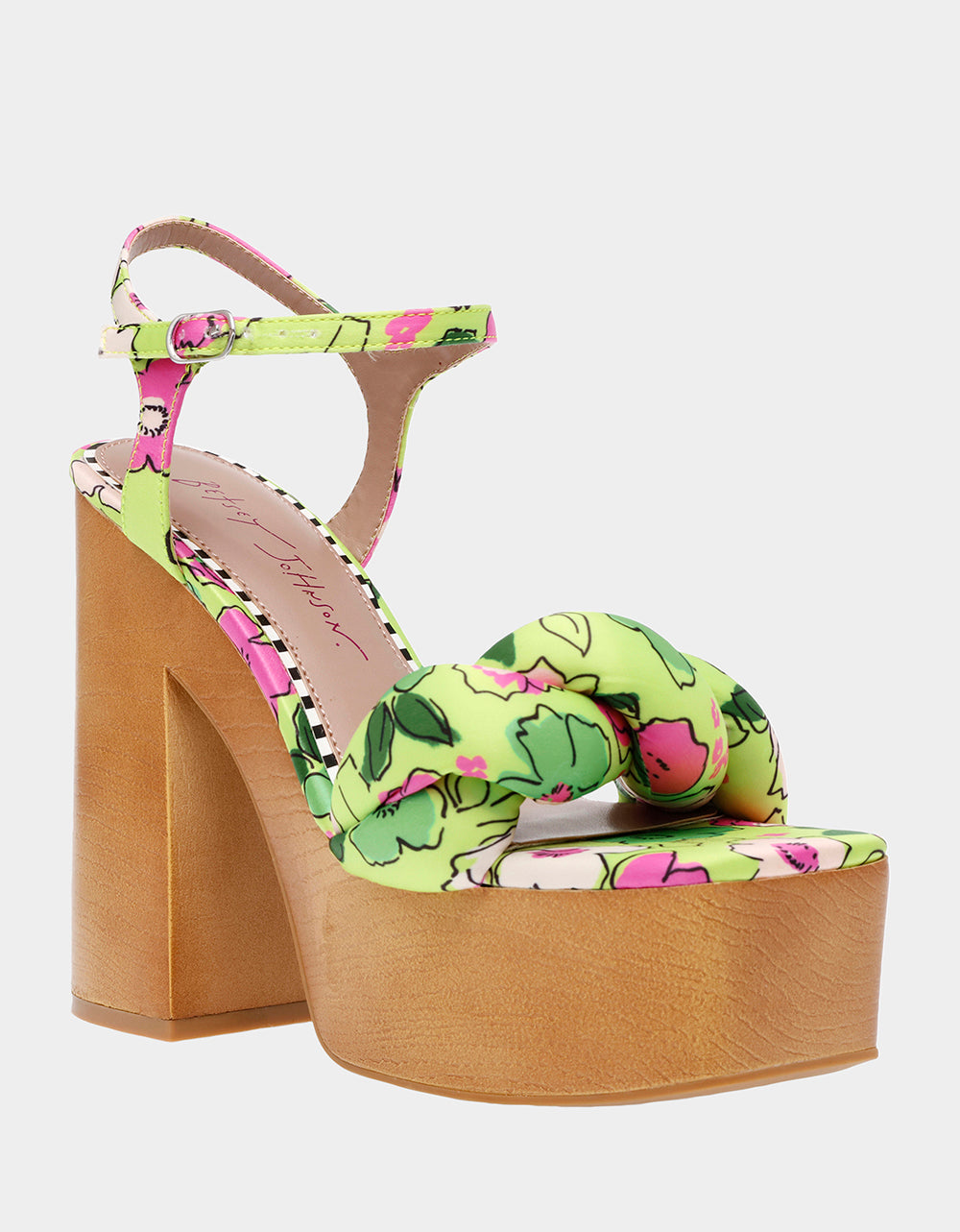 Betsey Johnson Floral Print Platform Heel Sandals - 5 Inch Yellow