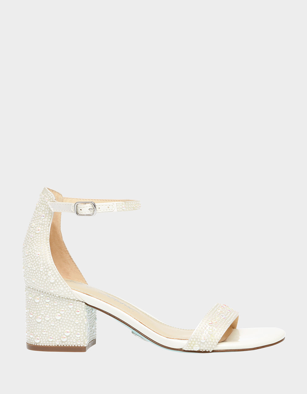 Betsey Johnson MARI Ivory Pearl Embellished Block Heel Sandals