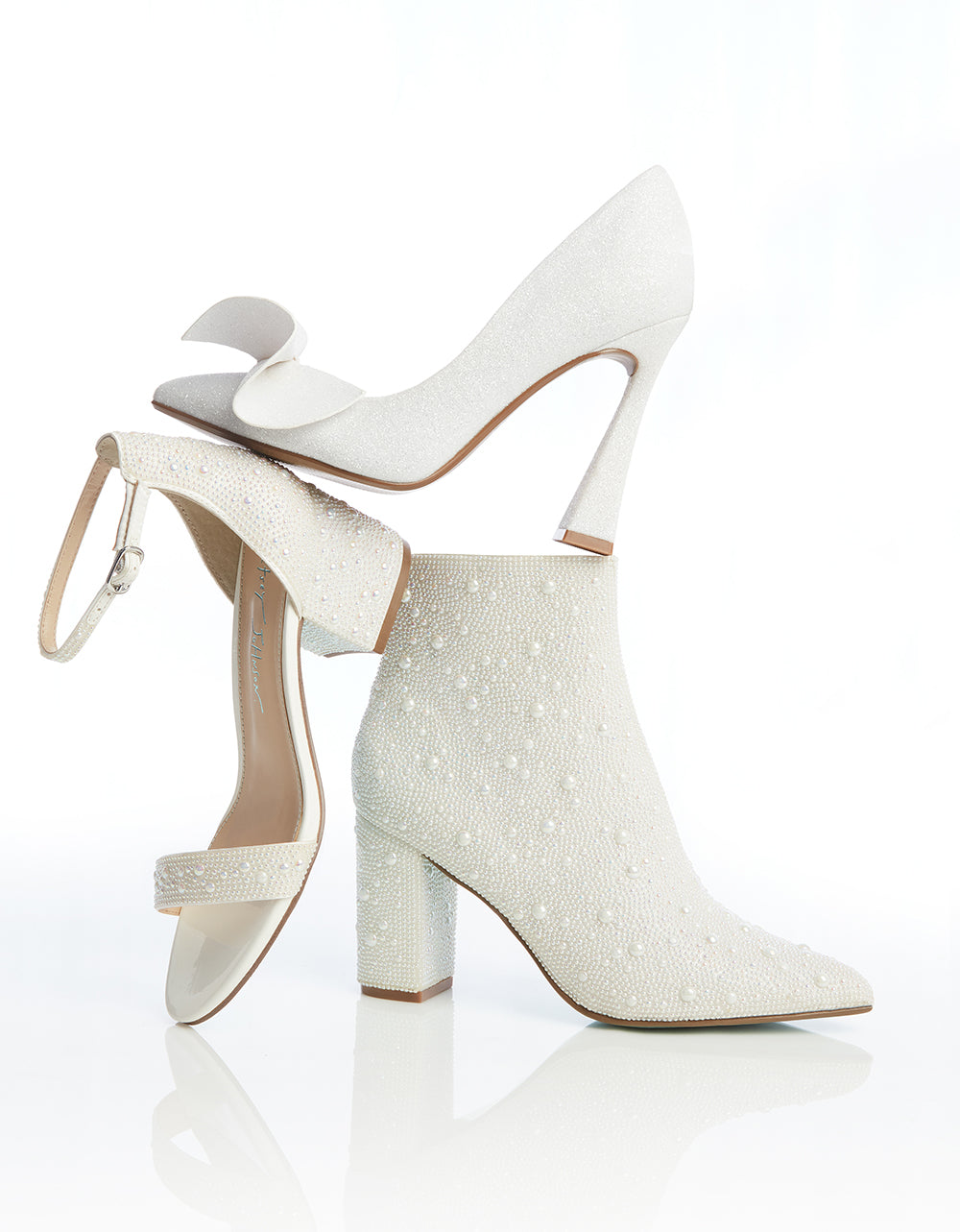 Betsey Johnson MARI Ivory Pearl Embellished Block Heel Sandals