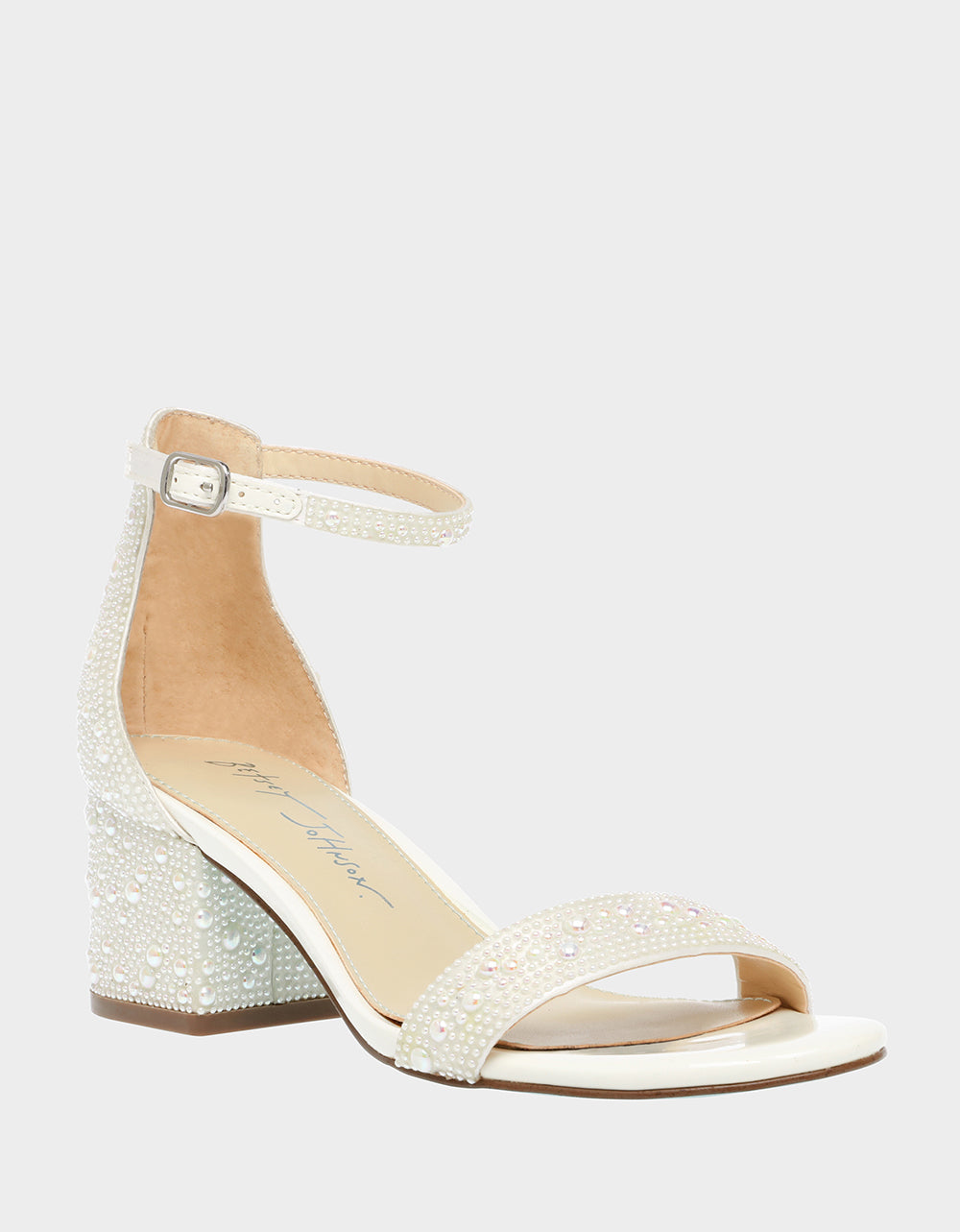 Betsey Johnson MARI Ivory Pearl Embellished Block Heel Sandals