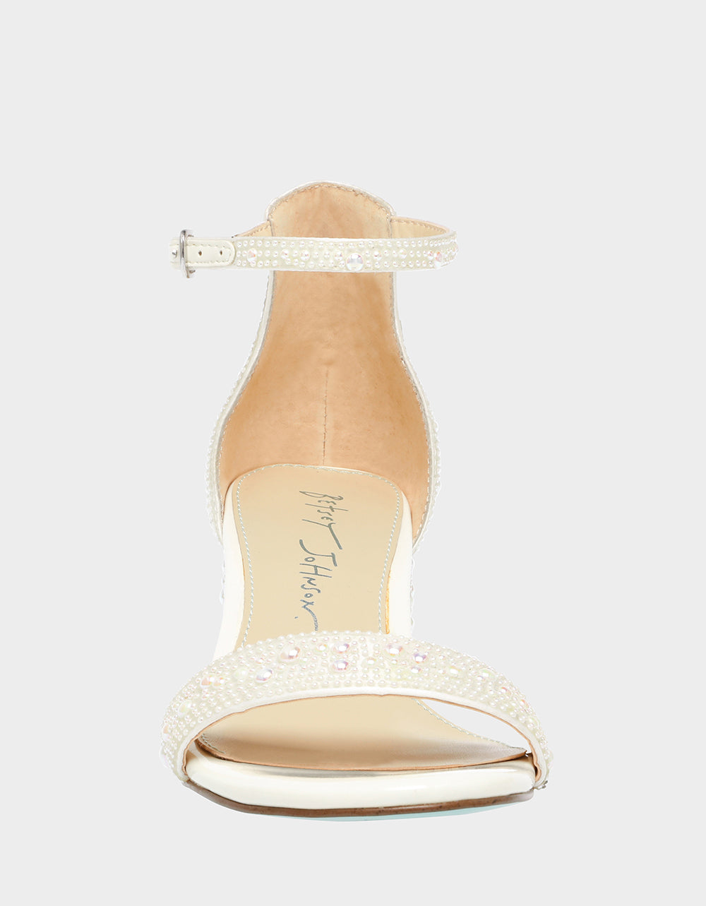 Betsey Johnson MARI Ivory Pearl Embellished Block Heel Sandals