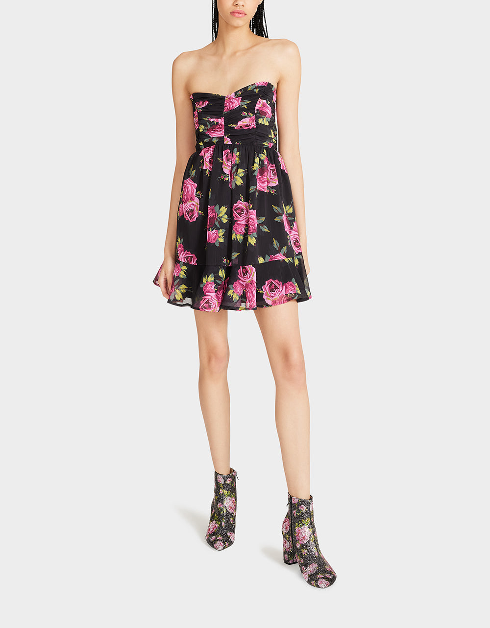 Floral Print Sweetheart Neckline Mini Dress by RE:LUV