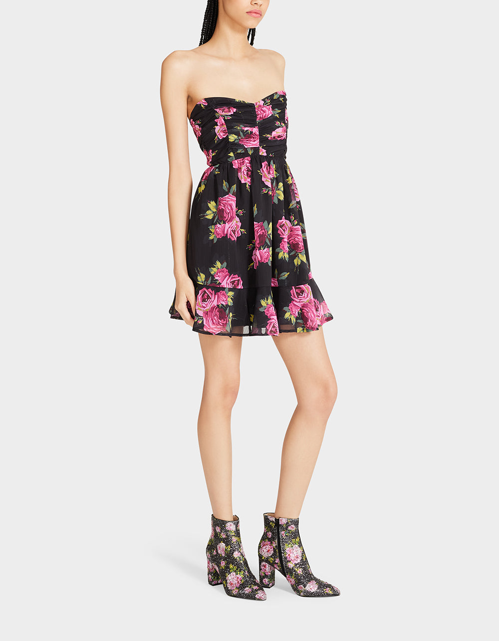 Floral Print Sweetheart Neckline Mini Dress by RE:LUV