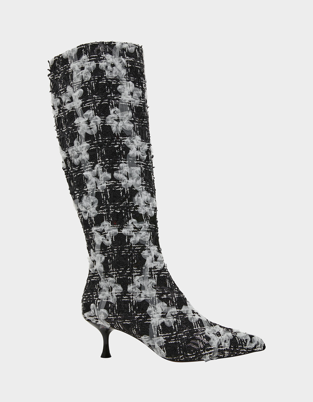 Betsey Johnson MAXXINE Black & White Knee-High Boots with Kitten Heel