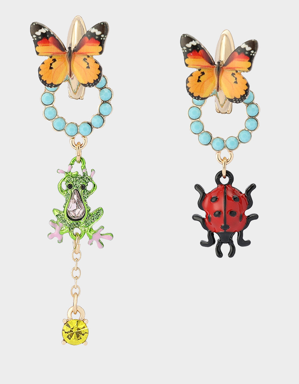 Betsey Johnson Mismatched Butterfly & Critter Huggie Earrings - Gold Surgical Steel