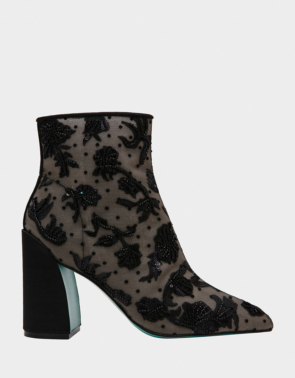 Betsey Johnson MERRI Black Beaded Booties with Block Heel
