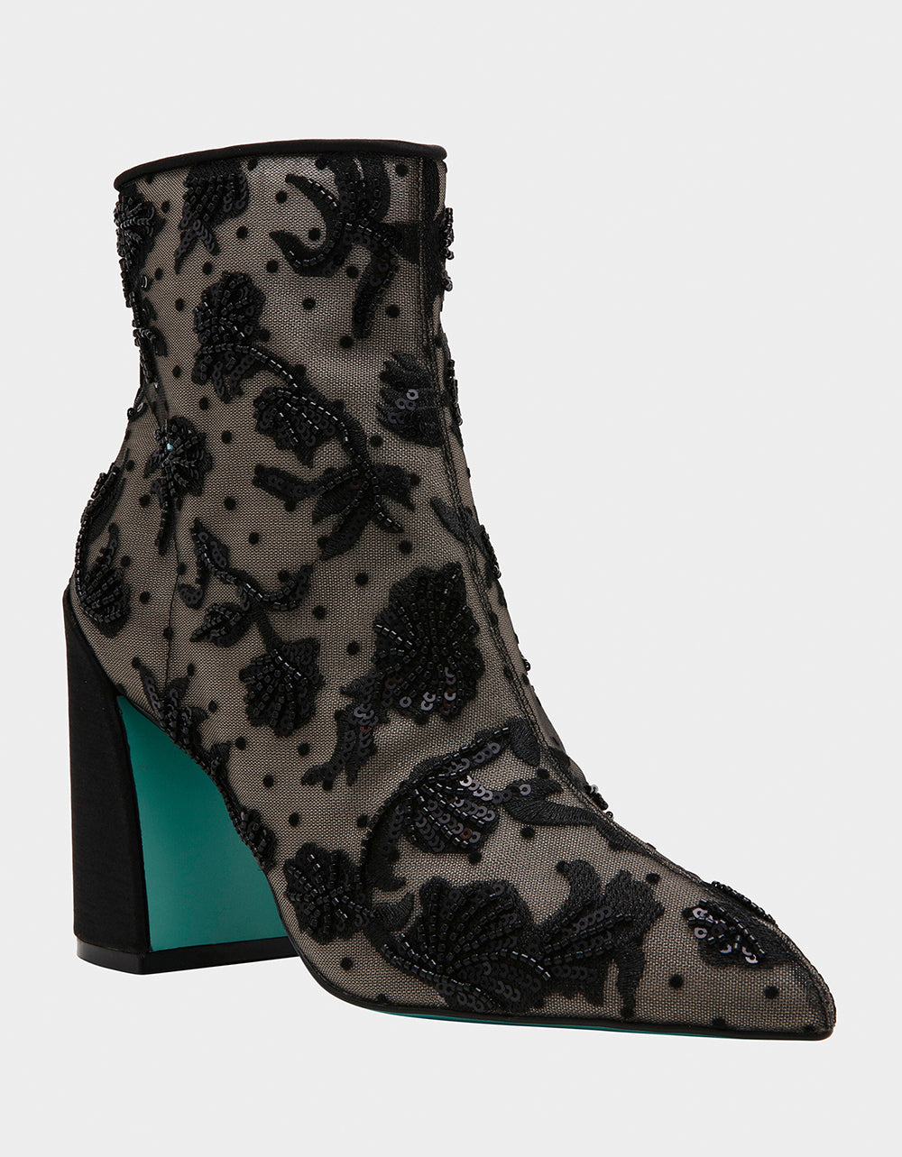 Betsey Johnson MERRI Black Beaded Booties with Block Heel