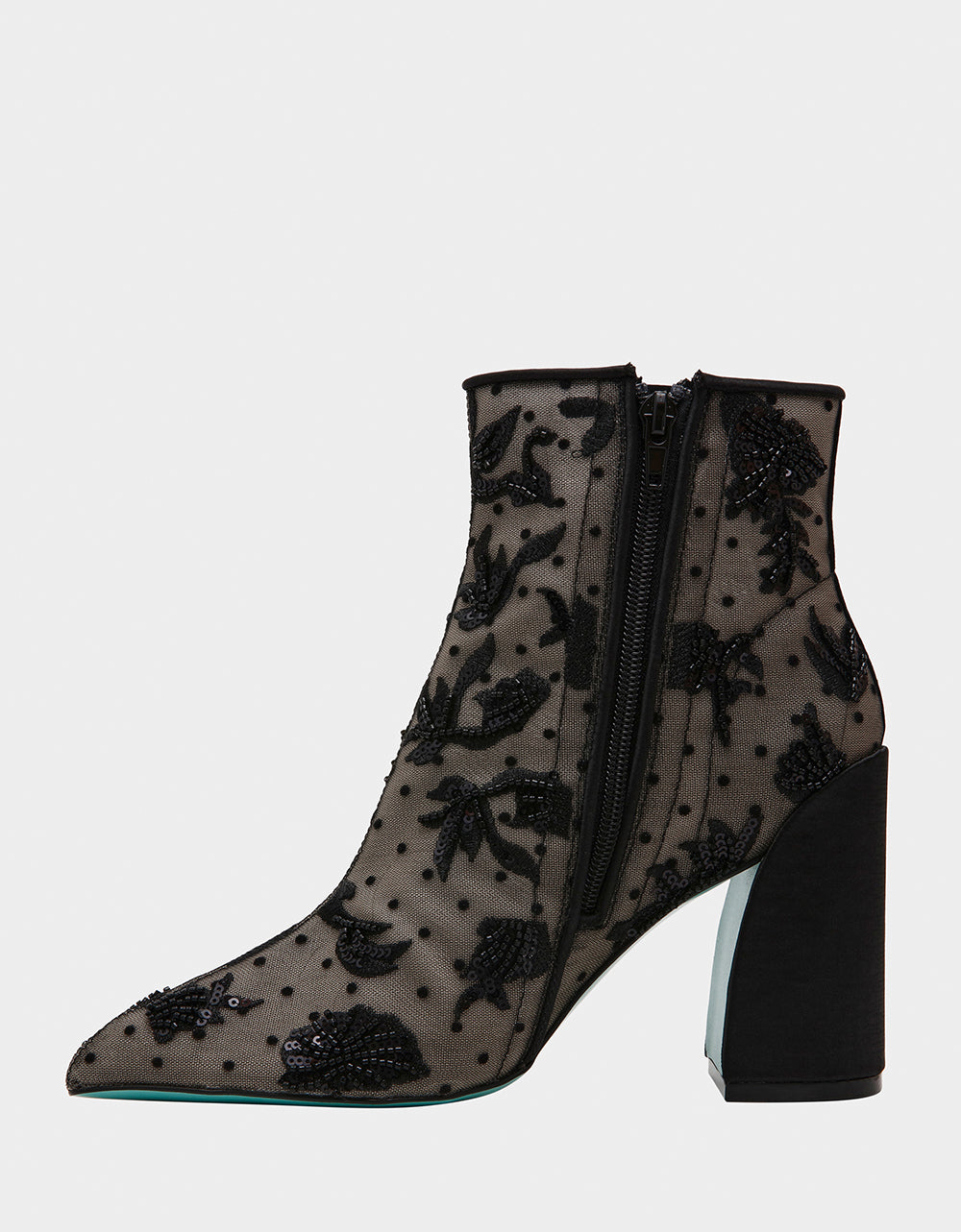 Betsey Johnson MERRI Black Beaded Booties with Block Heel