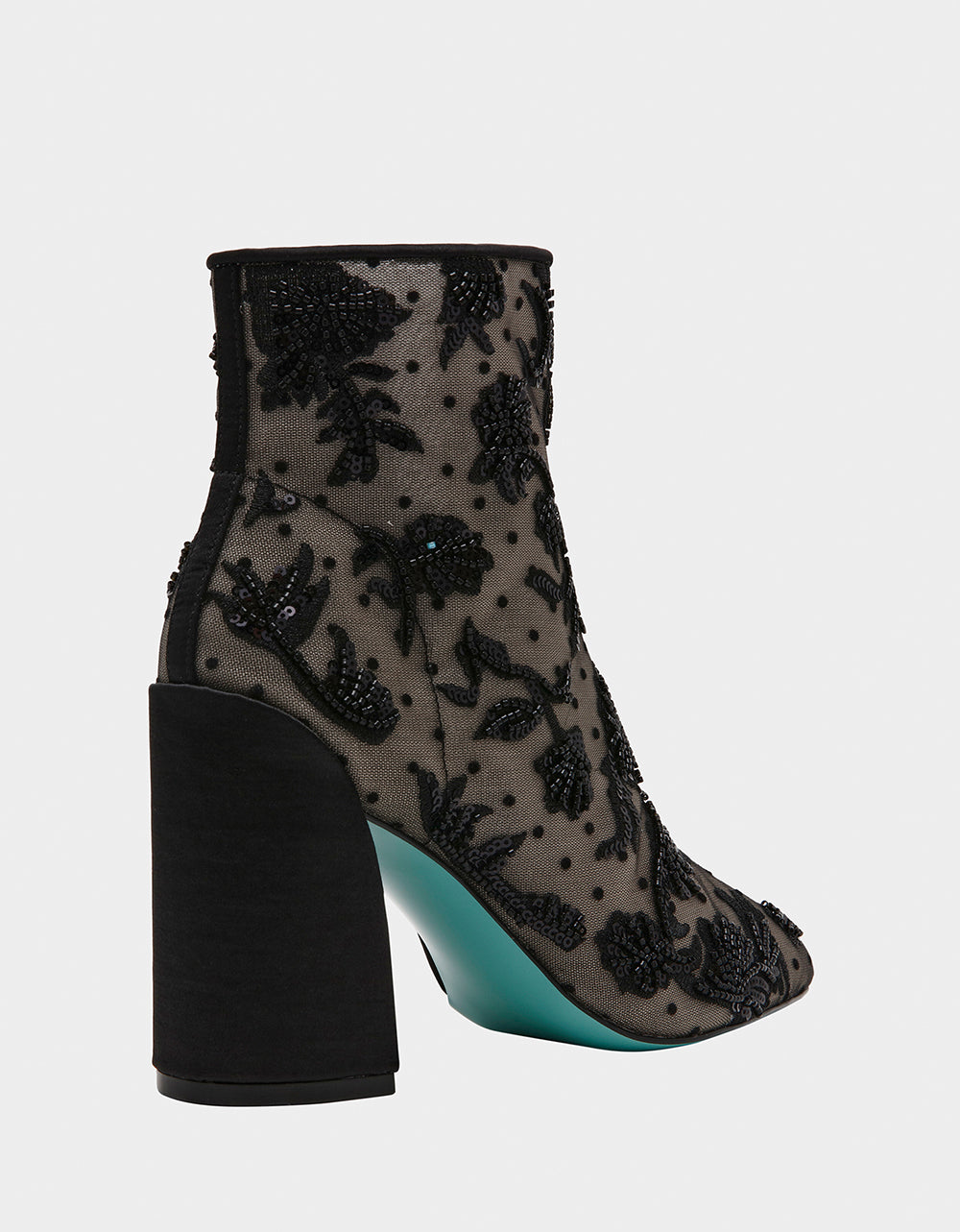 Betsey Johnson MERRI Black Beaded Booties with Block Heel