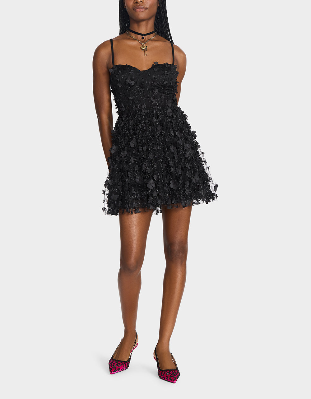 Black Butterfly Mesh Bustier Mini Dress - Midnight Bloom Style