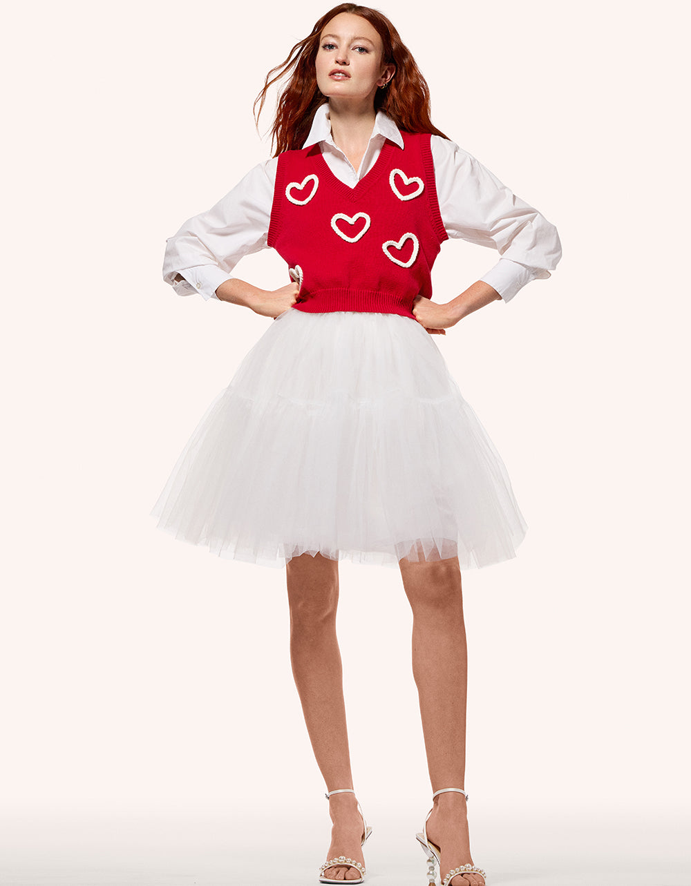 Minnie Mouse Heart Sweater Vest - Red & White Knit Pullover Top