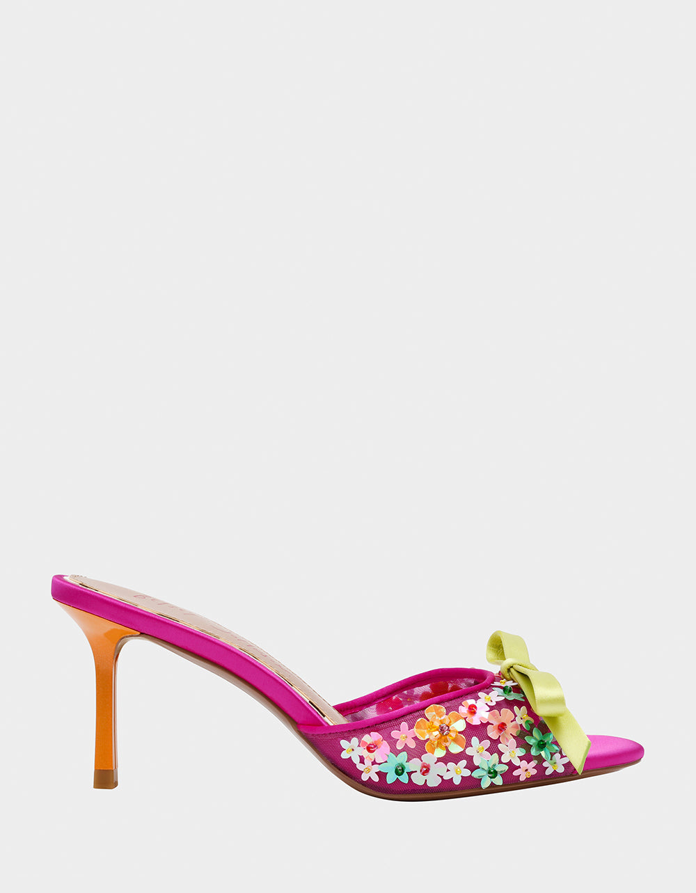 Betsey Johnson Naddia Fuchsia Multi Sequined Bow Mule Heels
