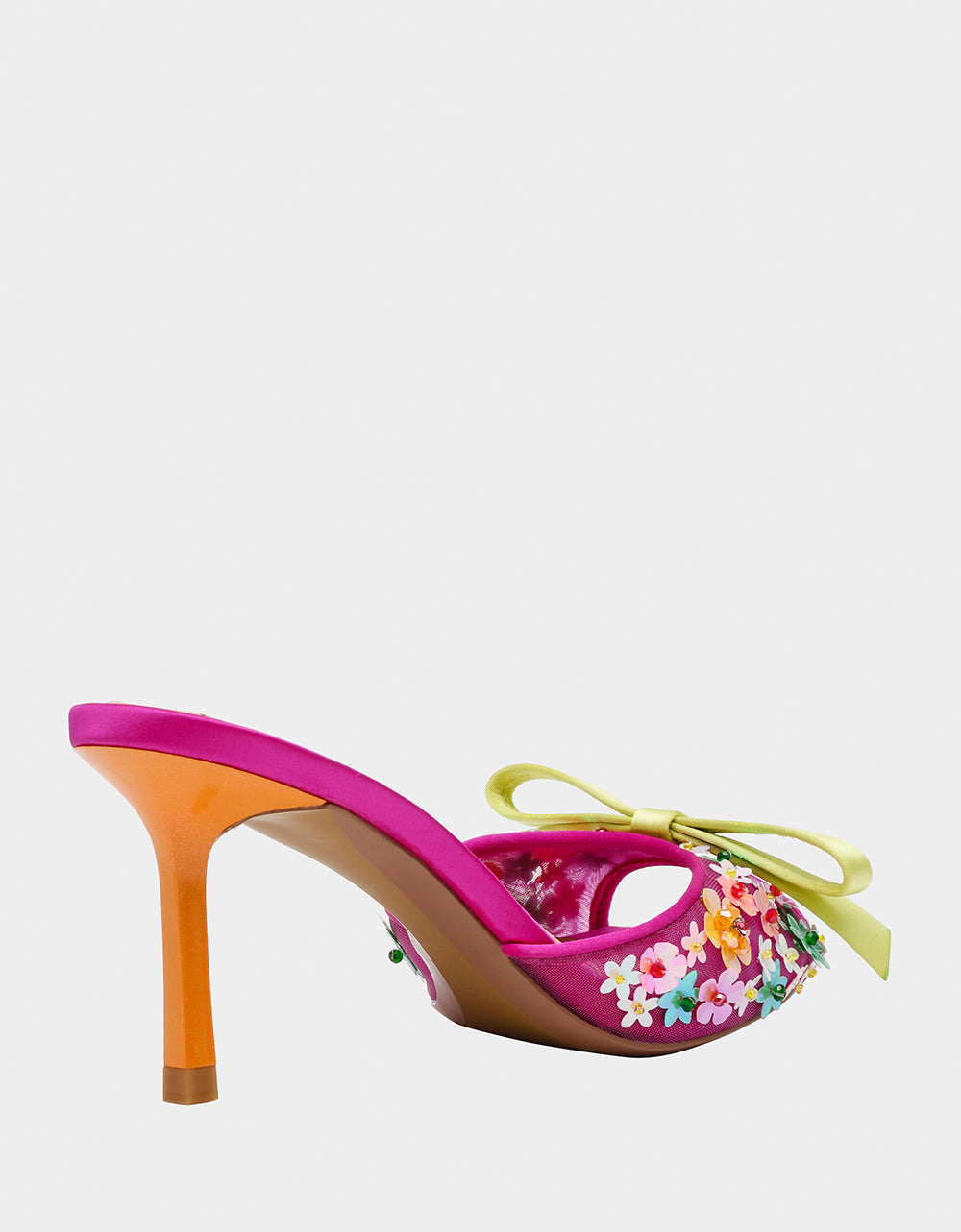 Betsey Johnson Naddia Fuchsia Multi Sequined Bow Mule Heels