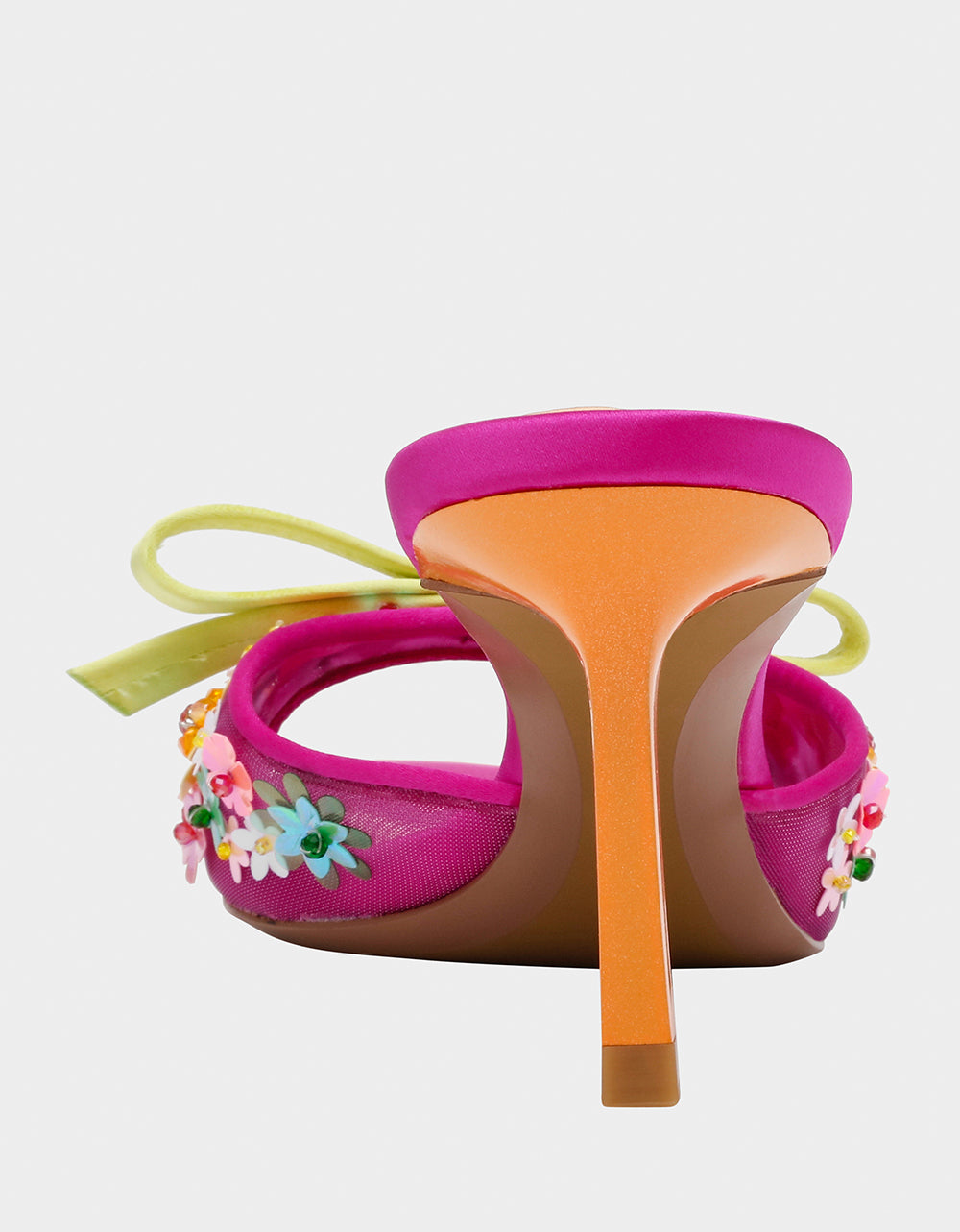 Betsey Johnson Naddia Fuchsia Multi Sequined Bow Mule Heels