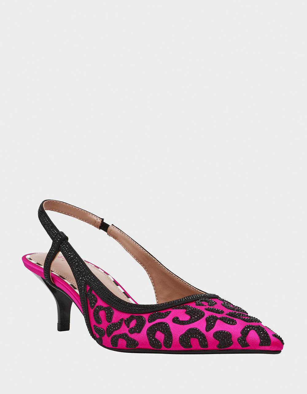 Betsey Johnson NAHLA Fuchsia Slingback Kitten Heels with Rhinestones