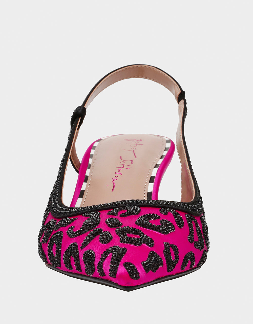 Betsey Johnson NAHLA Fuchsia Slingback Kitten Heels with Rhinestones