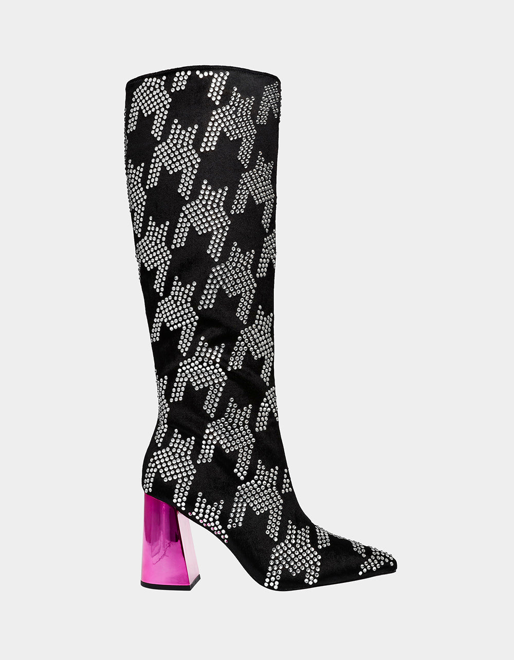 Betsey Johnson NAOMY Rhinestone Velvet Boots with Metallic Heel