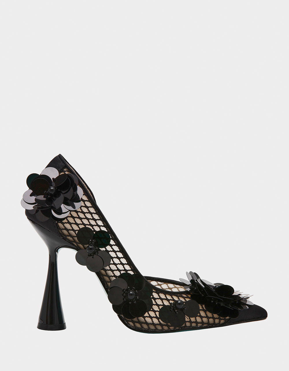 Betsey Johnson Nash Black Mesh Heels with Floral Embellishments