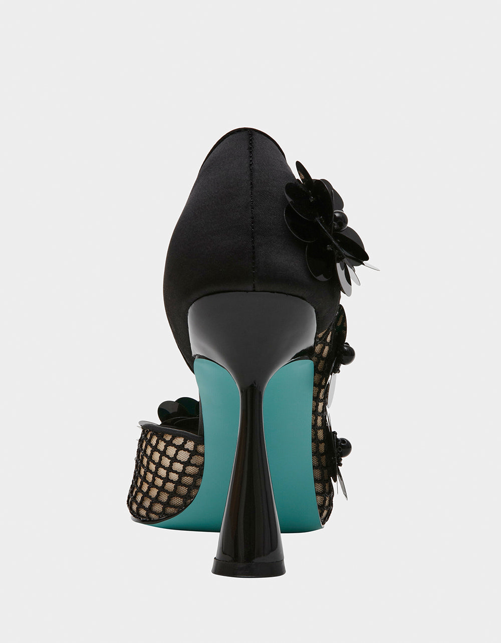 Betsey Johnson Nash Black Mesh Heels with Floral Embellishments
