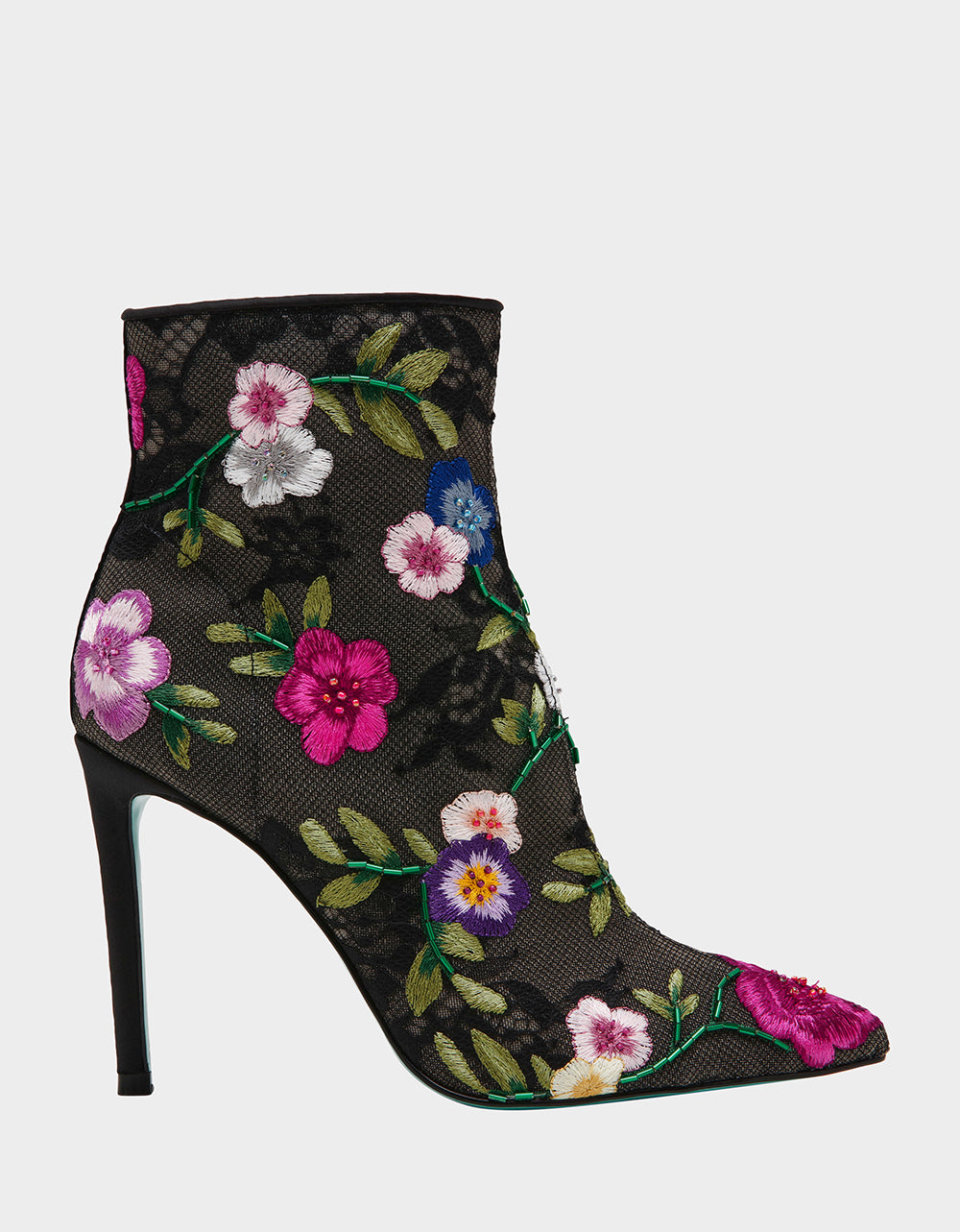 Betsey Johnson Anita Black Multi Floral Pointed-Toe Booties