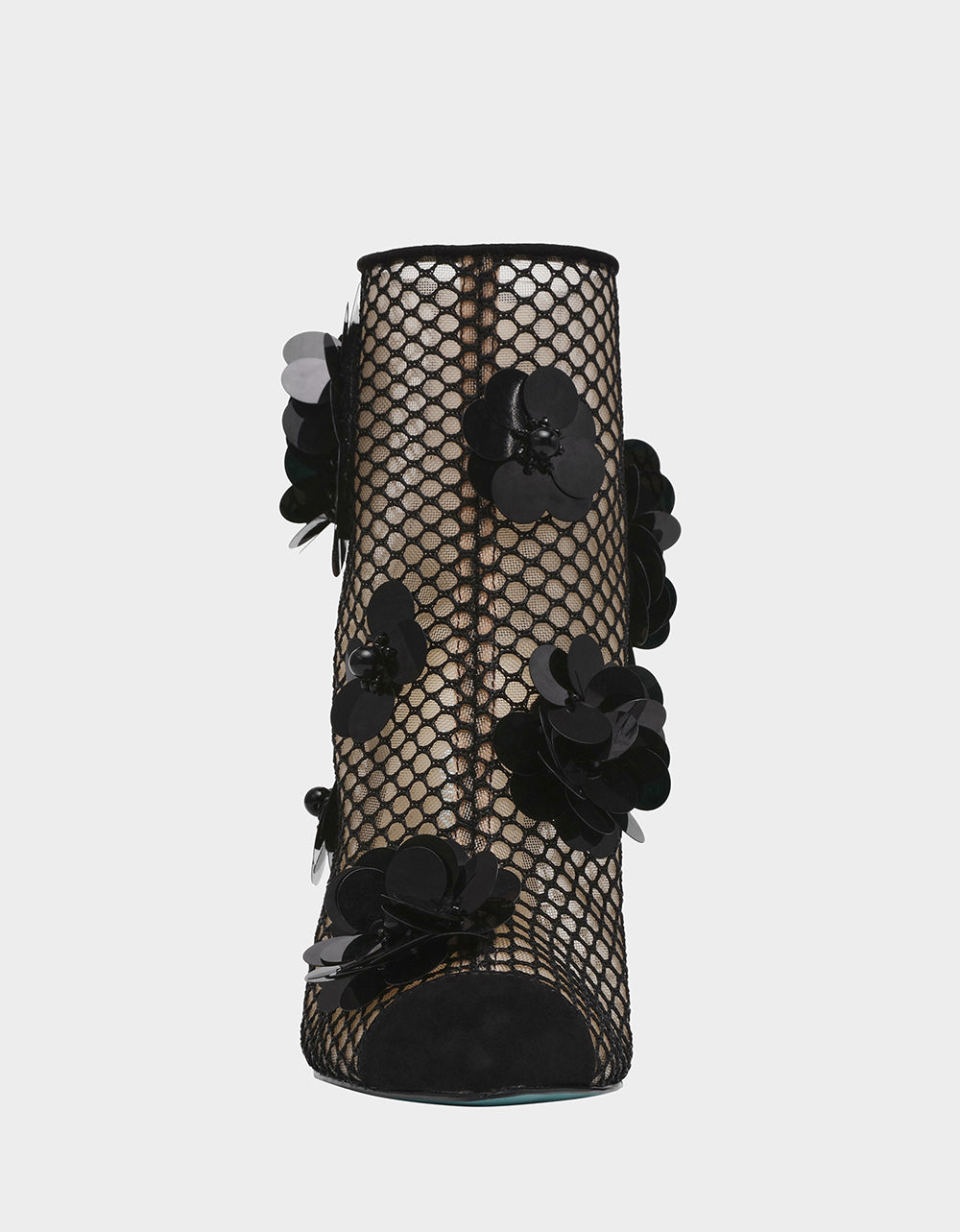 NAVEY Black Mesh Booties with Floral Embellishments - 4 Inch Heel